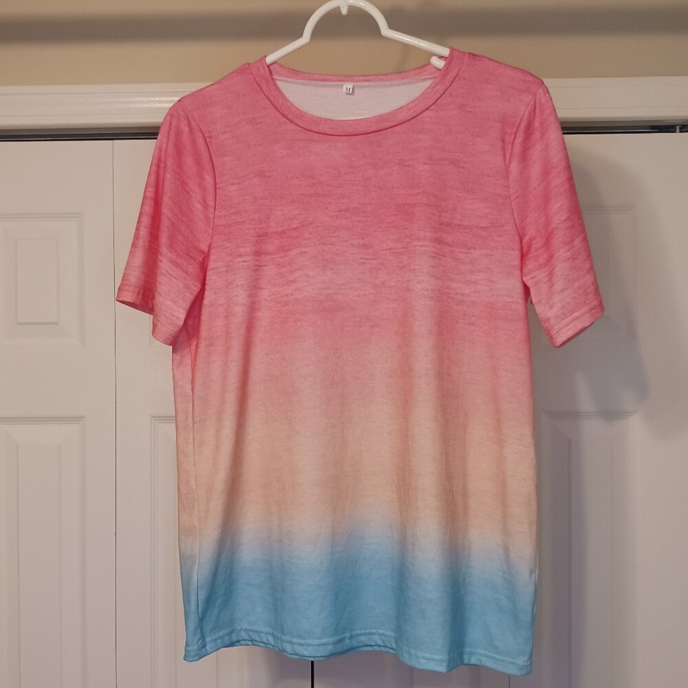 #183 3/$18 - Pink/Blue Short Sleeve Top Size Medium